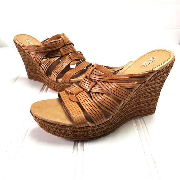 UGG Melinda Brown Leather Wedge Platforms Sandals - Picture 5 of 12